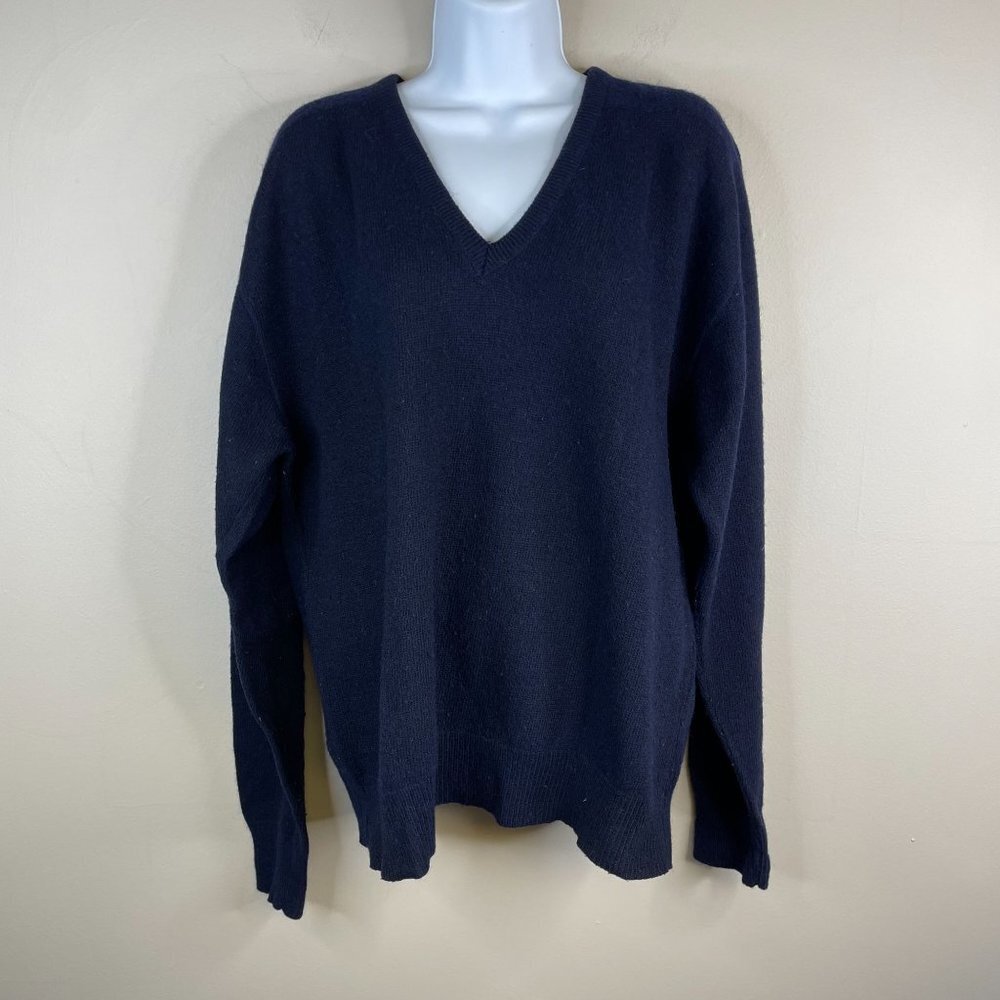 Vintage Unisex Wool Sweater Sz XL Blue Pullover V Neck Long Sleeve GRUNGE